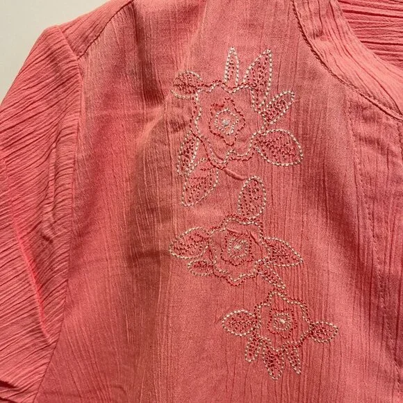 Denim & Co. Short Sleeve Embroidered Gauze Shirt Size 3X - Picture 6 of 13